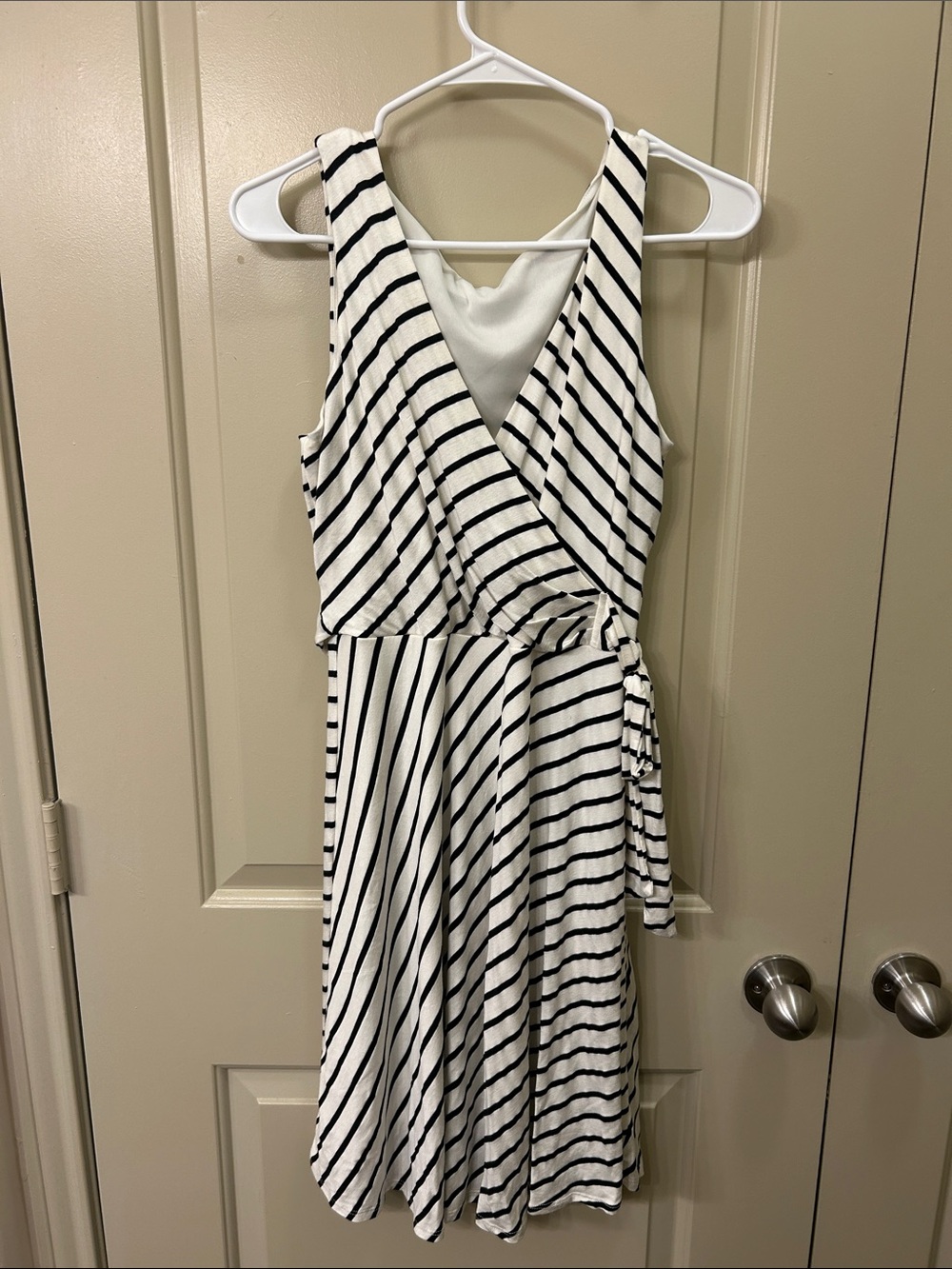 Kaileigh Black & White Striped Midi Wrap Dress